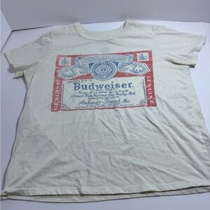 Budweiser Graphic T-Shirt Large Cream Hybrid Apparel Classic Label Logo Tee